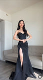 Sexy Mermaid Black Slit Prom Dresses 17th Birthday Outfits HZ1022