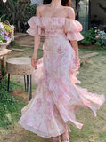 Elegant Flowers Pink Prom Dress Long Party Birthday Outfits HZ1022