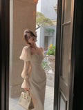 Elegant Puff Sleeve Midi Corset Maxi Prom Dresses Evening Birthday Outfits HZ1022
