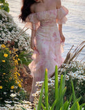 Elegant Flowers Pink Prom Dress Long Party Birthday Outfits HZ1022