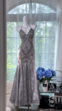 Vintage Silver-grey Mermaid Backless Beaded Lace Long Prom Dress Evening Dress HZ1022