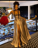 Prom Dresses With Slit Satin Sleeveless Prom Dress Birthday Outfits HZ1022