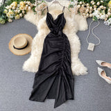 Sexy Spaghetti Straps Backless Silk Satin Dress Women Summer Holiday Dress HZ1022