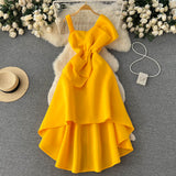 Sexy High Low Spaghetti Straps Bowknot Dress Women Evening Dress HZ1022