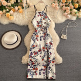 Sexy A line Sleeveless Silk Satin Floral Dress Beach Summer Holiday Dress HZ1022