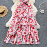 Sweet V neckline Summer Floral Dress Women Holiday Dress HZ1022