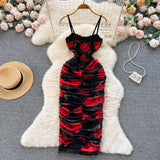 Sexy Spaghetti Straps Long Floral Red Dress Women Holiday Dress HZ1022