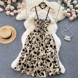 Vintage Black Floral Dress Summer Women Holiday Dress HZ1022