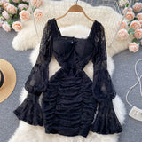 vintage lace long sleeves short summer women's dress HZ1022