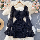 vintage lace long sleeves short summer women's dress HZ1022