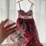 Sexy Spaghetti Straps Pink Floral Dress Summer Women Holiday Dress HZ1022
