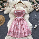 Sexy Spaghetti Straps Pink Floral Dress Hot Women Dress HZ1022