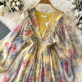 Cute A line long sleeves floral dress women's dress HZ1022