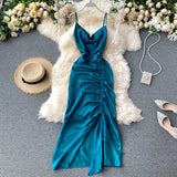 Sexy Spaghetti Straps Backless Silk Satin Dress Women Summer Holiday Dress HZ1022