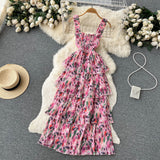 Sexy Straps Floral Dress Long Summer Women Holiday Dress HZ1022