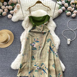 Simple Suspender Dress Floral Women Holiday Dress HZ1022
