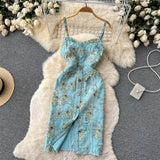 Sexy Spaghetti Straps Summer Floral Dress Women Holiday Dress HZ1022