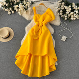 Sexy High Low Spaghetti Straps Bowknot Dress Women Evening Dress HZ1022