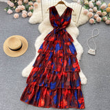 Sweet V neckline Summer Floral Dress Women Holiday Dress HZ1022
