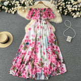 Cute off the shoulder slit floral dress women's dress HZ1022