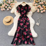 sexy mermaid v neckline floral dress women's dress HZ1022