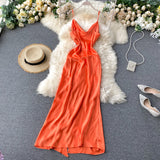 Sexy Spaghetti Straps Backless Silk Satin Dress Women Summer Holiday Dress HZ1022