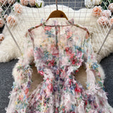 Cute long sleeves floral dress women's dress HZ1022