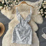 Sexy Spaghetti Straps Backless Short Sequin Dress Women Holiday Dress HZ1022