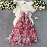 Sexy Spaghetti Straps Pink Floral Dress Summer Women Holiday Dress HZ1022