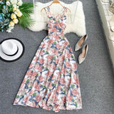 Sexy Spaghetti Straps Summer Backless Floral Dress Hot Women Dress HZ1022