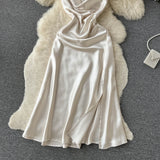 Sexy Spaghetti Straps Silk Satin Dress Women Holiday Dress HZ1022