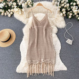 Sexy Spaghetti Straps Boho Resort Fringe Knit Dress Women Holiday Dress HZ1022