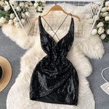Sexy Spaghetti Straps Backless Short Sequin Dress Women Holiday Dress HZ1022