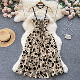 Vintage Black Floral Dress Summer Women Holiday Dress HZ1022