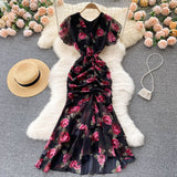 sexy mermaid v neckline floral dress women's dress HZ1022