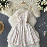 Cute Straps Mint Green Short Floral Dress Women Holiday Dress HZ1022