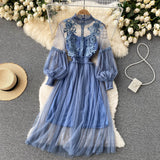 Vintage A line long sleeves floral dress women's dress HZ1022
