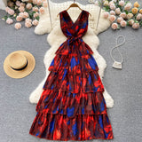 Sweet V neckline Summer Floral Dress Women Holiday Dress HZ1022