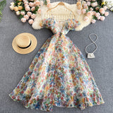 Cute Spaghetti Straps Backless Short Floral Dress Women Dress HZ1022