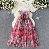 Sexy Spaghetti Straps Pink Floral Dress Summer Women Holiday Dress HZ1022