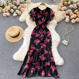 sexy mermaid v neckline floral dress women's dress HZ1022