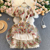 Vintage A line short sleeves floral dress women's dress HZ1022