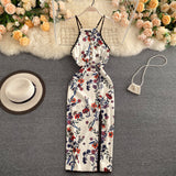 Sexy A line Sleeveless Silk Satin Floral Dress Beach Summer Holiday Dress HZ1022