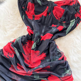 Sexy Spaghetti Straps Long Floral Red Dress Women Holiday Dress HZ1022