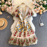 Vintage A line short sleeves floral dress women's dress HZ1022