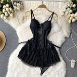 Sexy Spaghetti Straps Short Lace Black Dress Women Holiday Dress HZ1022