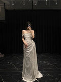 Sheath Off The Shoulder Sequin Long Prom Dresses Slit Formal Dress HZ1022