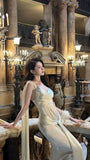 Elegant Sheath Straps Champagne Prom Dresses Long Formal Dress HZ1022