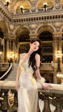 Elegant Sheath Straps Champagne Prom Dresses Long Formal Dress HZ1022