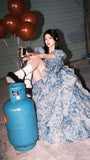 Elegant High Low Blue Floral Prom Dresses Long Formal Dress HZ1022